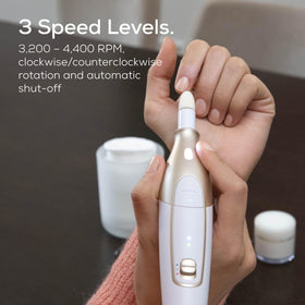 Beurer MP64 LED lit while shaping a nail for improved visibility and precision