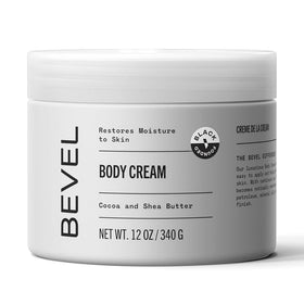 Bevel body cream front jar showing clean packaging and moisturizing promise