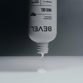 Bevel clear gel texture close-up revealing smooth, fast-absorbing formula benefit