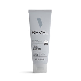 Bevel clear shave gel front packaging showing clean label and size