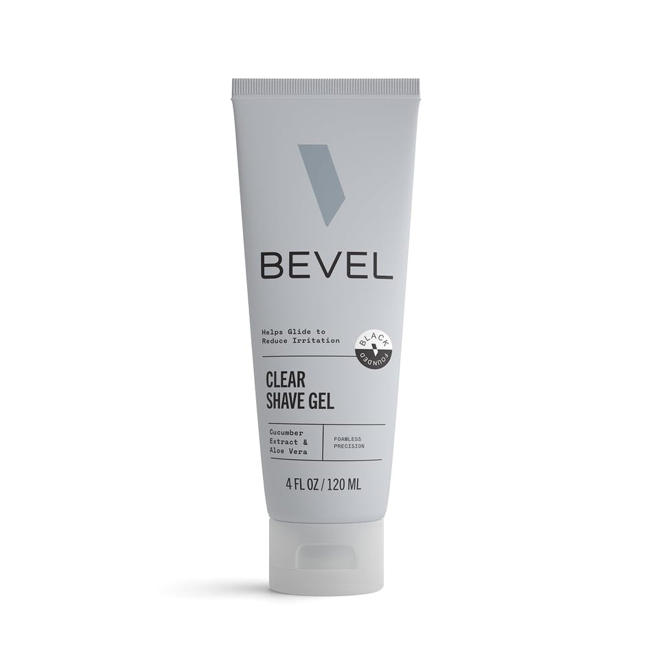 Bevel clear shave gel front packaging showing clean label and size