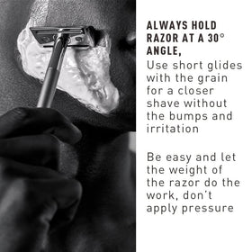 Bevel double-edge blade detail showing edge and compatibility with safety razor for smooth cuts