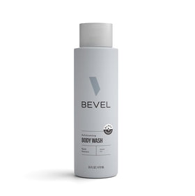 Bevel front packaging showing bottle and label, communicates premium grooming