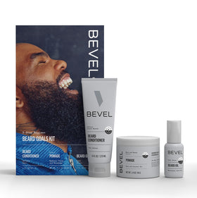 Bevel kit front packaging showing complete grooming set and clear product benefits
