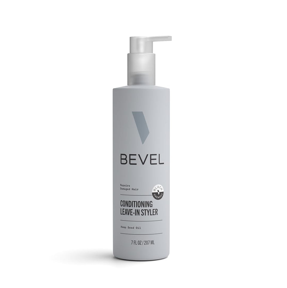 Bevel leave-in front packaging showing product label and benefits