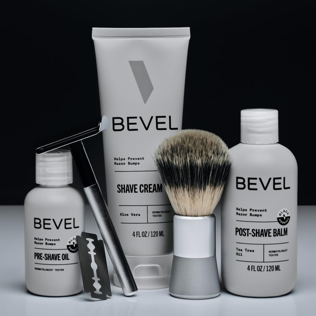 Bevel gel in bathroom lifestyle setting illustrating grooming routine ease