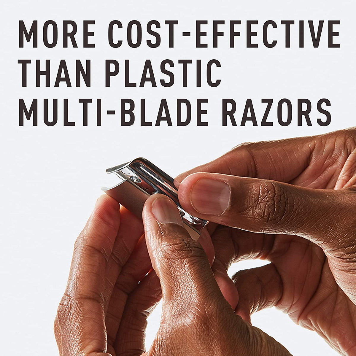Bevel safety razor assembled with blade in use demonstrating precise shave