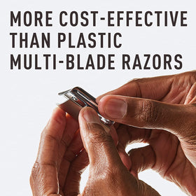 Bevel safety razor assembled with blade in use demonstrating precise shave