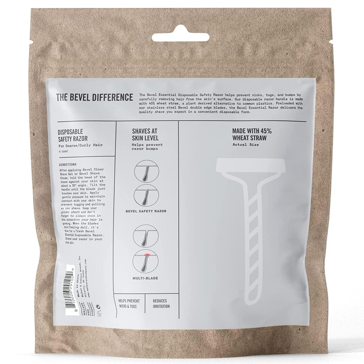 Bevel graphic highlighting wheatstraw content and environmental benefit of less plastic