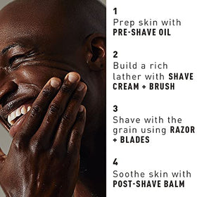 Bevel restoring balm being applied to cheek to soothe and cool skin