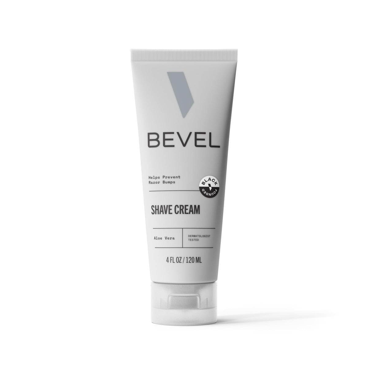 Bevel shaving cream front packaging showing bottle and branding for easy identification
