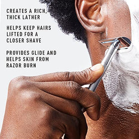 Bevel shaving cream dispensed on hand illustrating rich foam and moisturizing feel