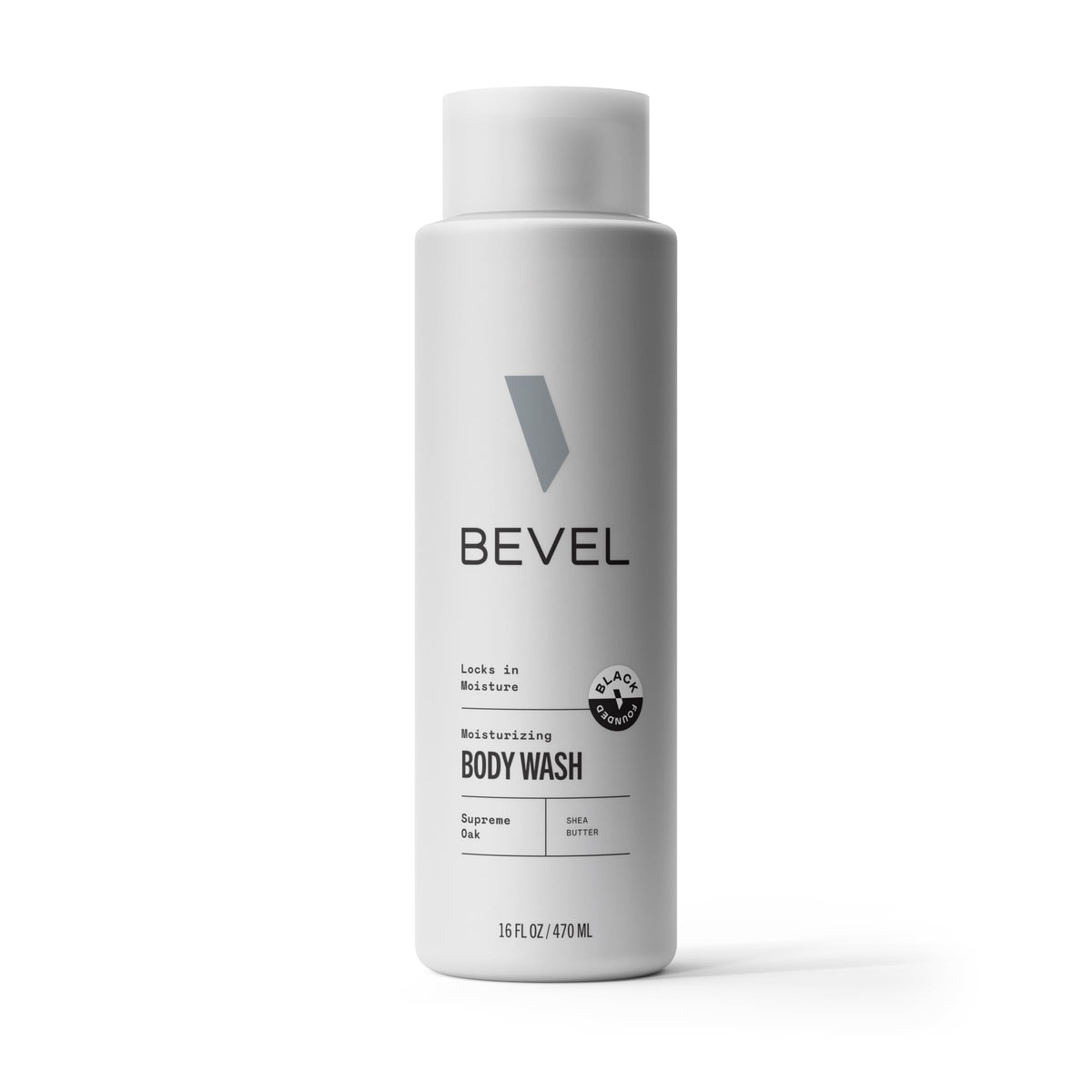 Bevel bottle front packaging showing brand and Supreme Oak scent benefit