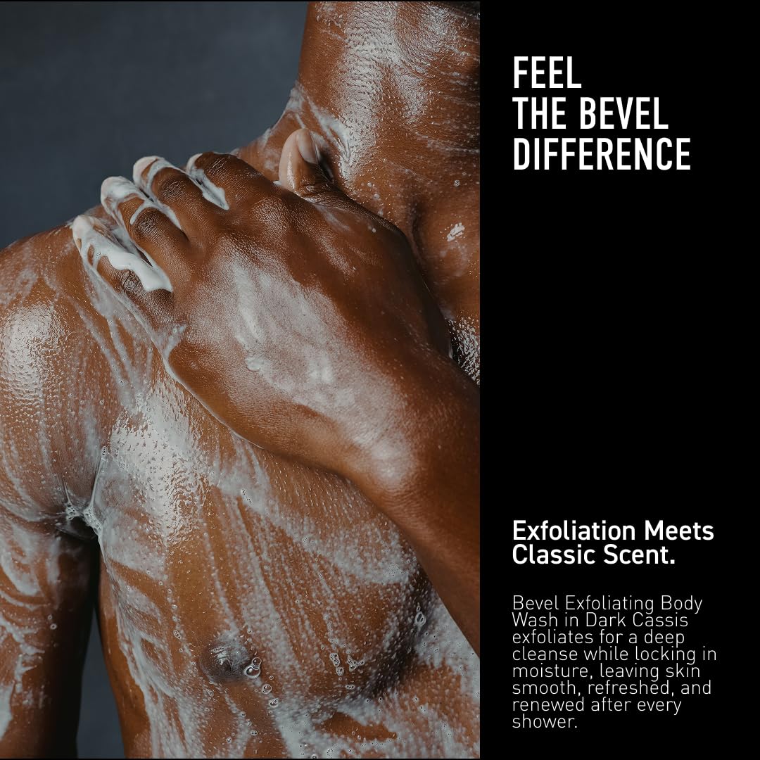 Bevel wash texture close-up with lather and granules, shows gentle exfoliation