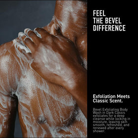 Bevel wash texture close-up with lather and granules, shows gentle exfoliation