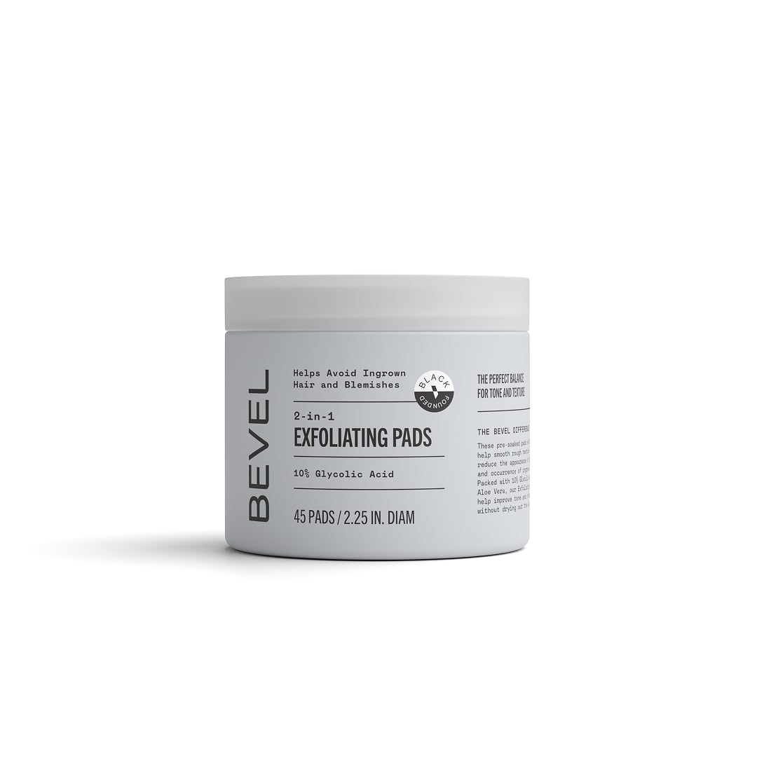 Bevel front packaging showing 45 exfoliating toner pads and benefits