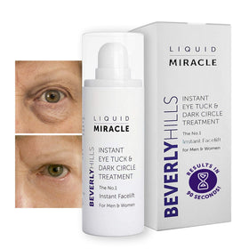 BEVERLY HILLS bottle front shot showing clear serum and compact design benefit visible results