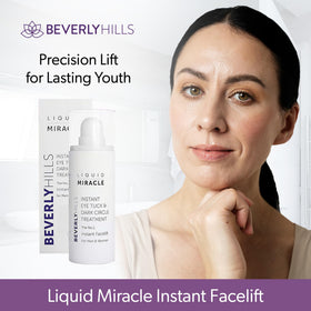 BEVERLY HILLS serum on a bathroom vanity styled with towel showing daily routine integration benefit