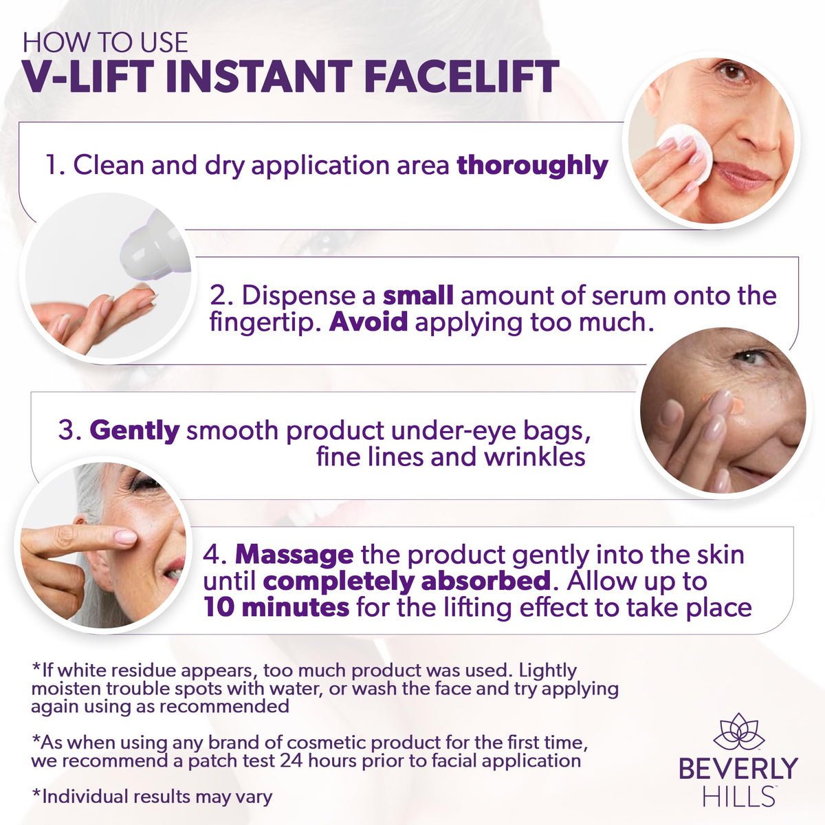BEVERLY HILLS V-Lift label and ingredients panel revealing peptide and bee venom inclusion
