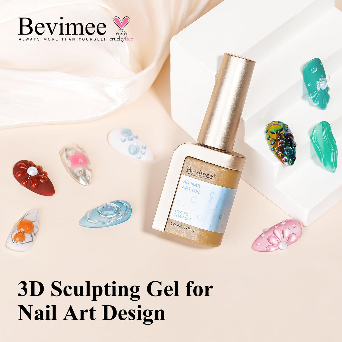 Bevimee cured rain-drop effect on nail showcasing durable glossy finish