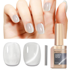 Bevimee bottle front view showing silver jelly gel for glossy manicures