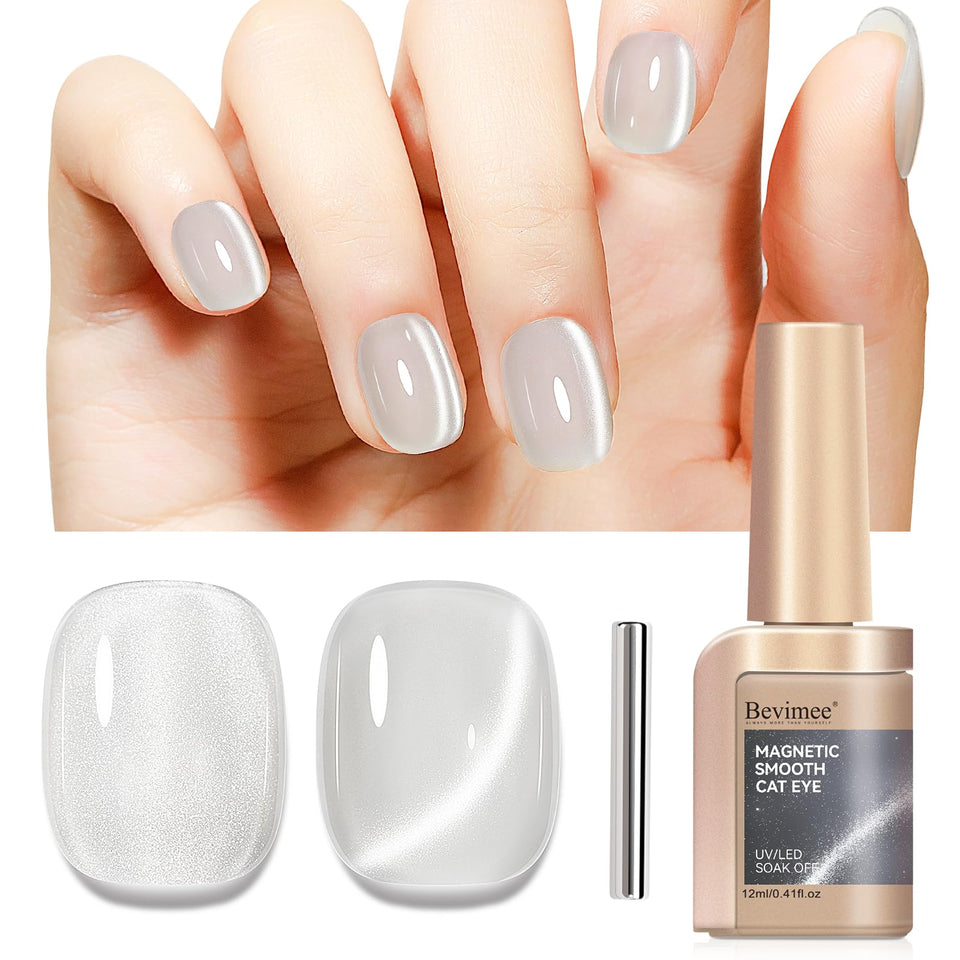 Bevimee bottle front view showing silver jelly gel for glossy manicures
