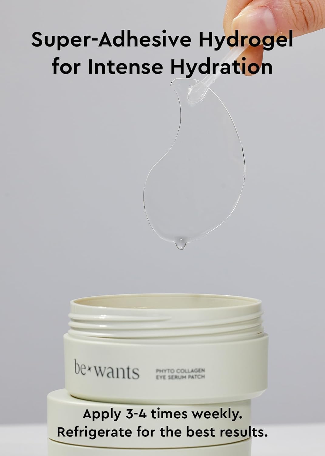 BE+WANTS open jar with stacked patches showing hygienic portions benefit