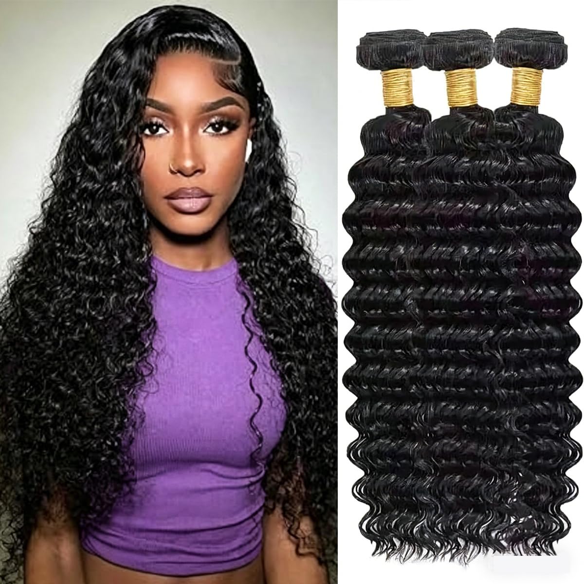 Bexclent front packaging showing bundled Brazilian deep wave hair and brand clarity