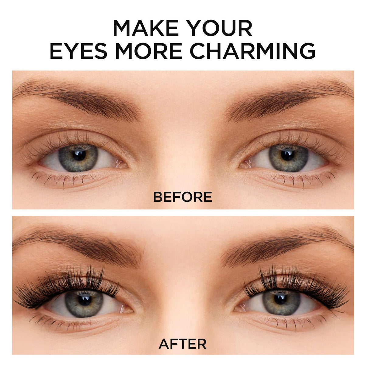 BEYELIAN cluster lashes applied demonstrating natural seamless blend