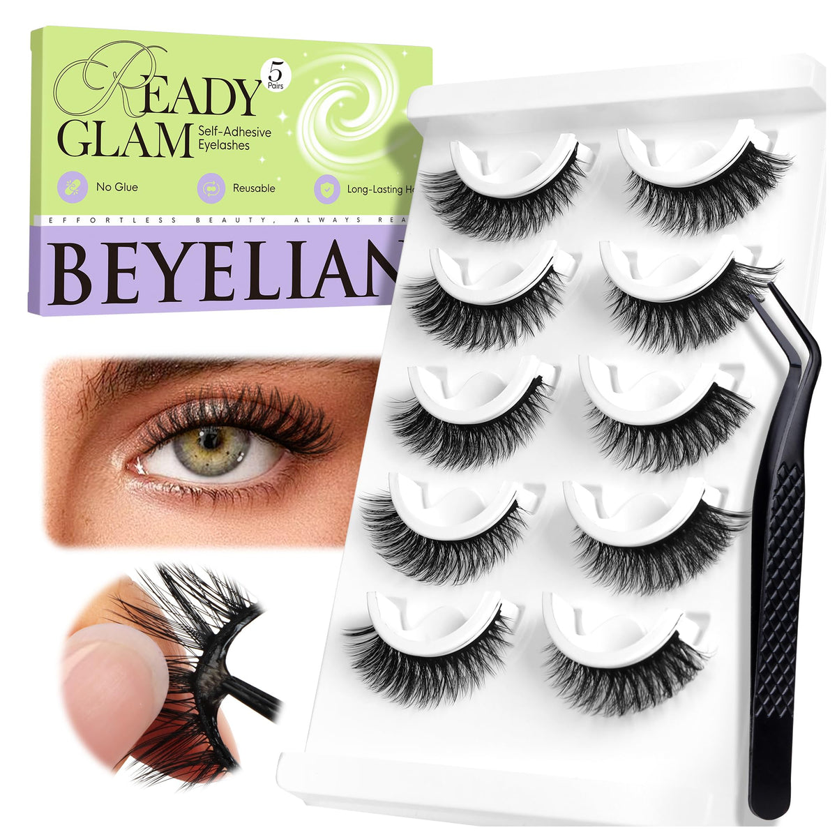 BEYELIAN front packaging showing five pairs and spare strips for convenience