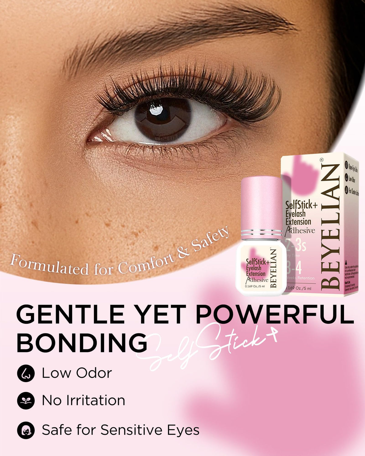 BEYELIAN lash clusters attached close-up showing secure bond and natural finish