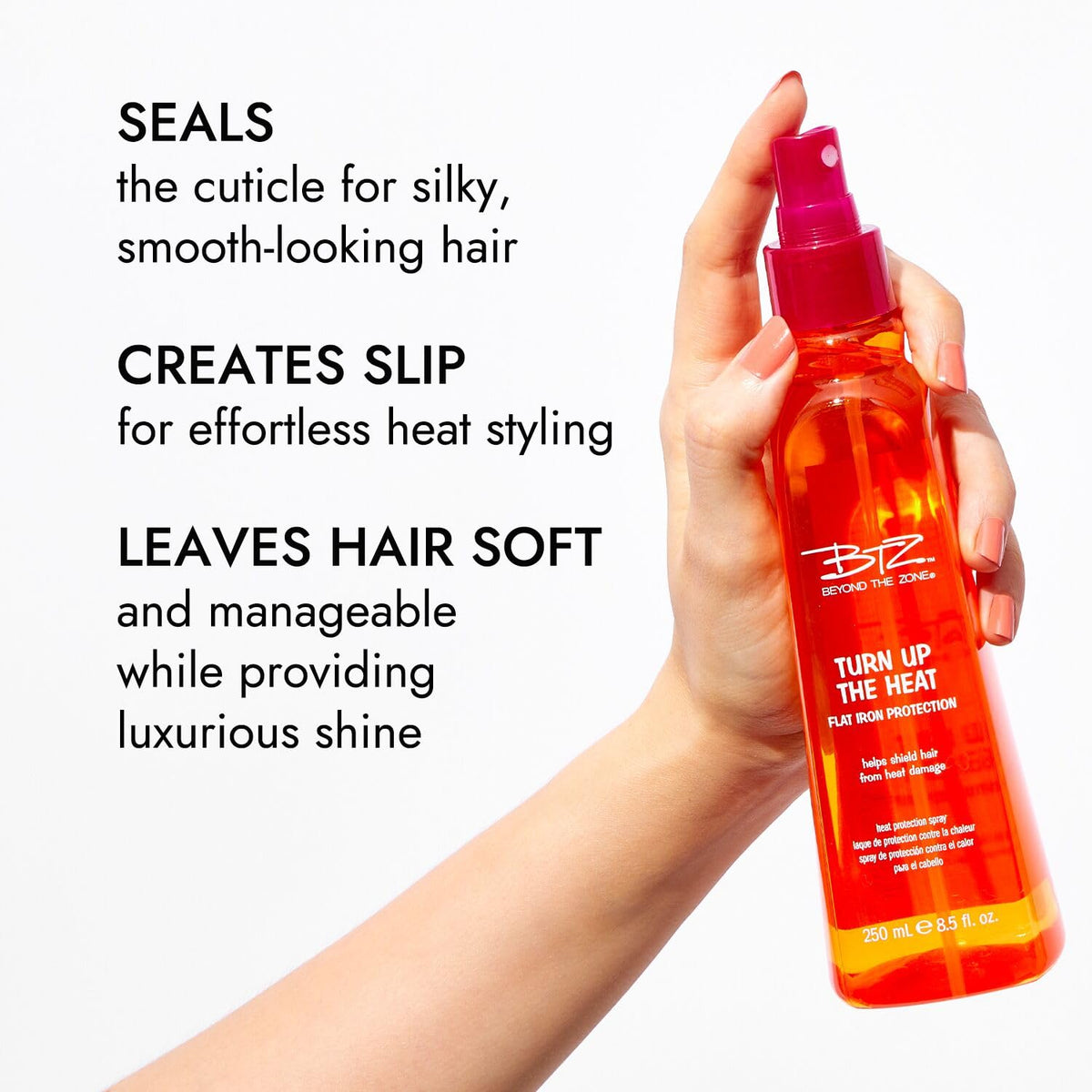 Beyond the Zone used with flat iron demonstrating smoother glide and reduced friction