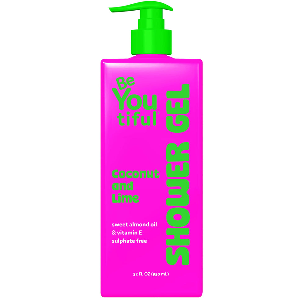 BeYoutiful front packaging showing 32oz coconut lime bottle and benefits