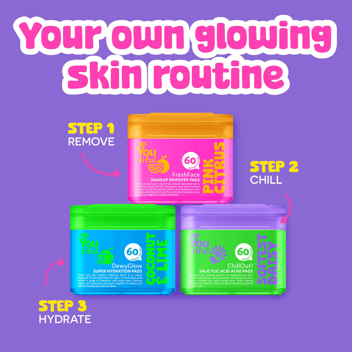 BeYoutiful pad in hand being applied to face for instant refresh