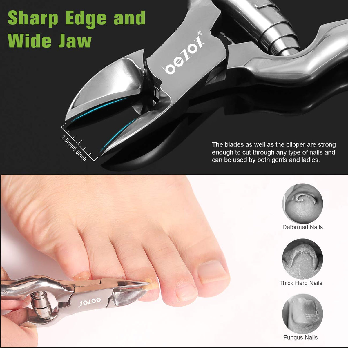 BEZOX clippers held in hand showing size and controlled grip benefit