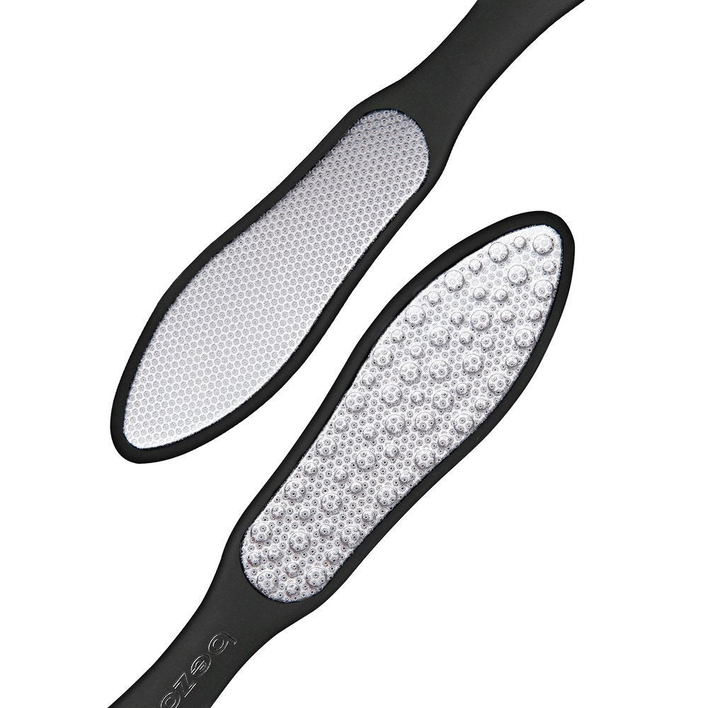 BEZOX front view of stainless steel foot file showing both sides for fast exfoliation
