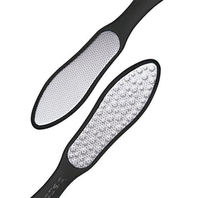 BEZOX front view of stainless steel foot file showing both sides for fast exfoliation