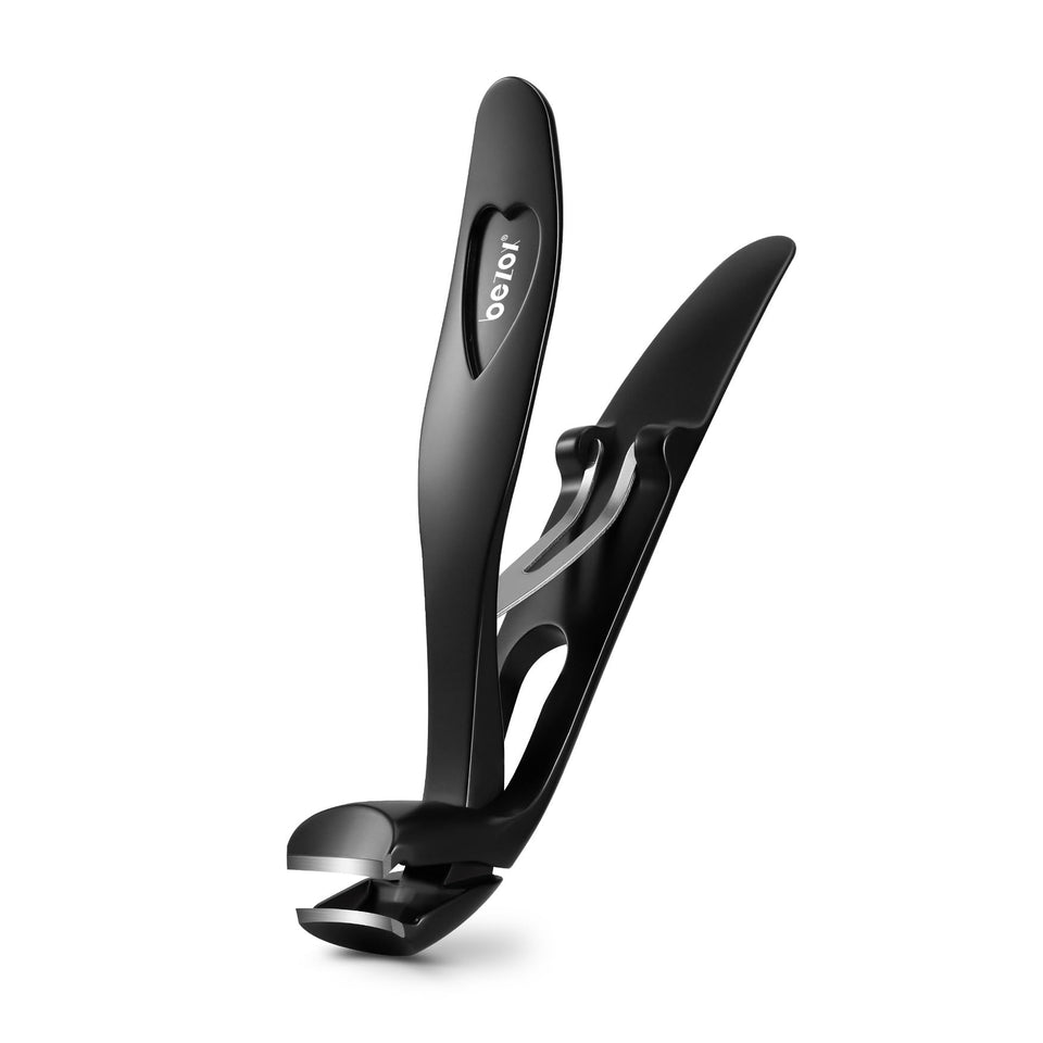 BEZOX front view of angled toenail clipper showing full tool and catcher benefit