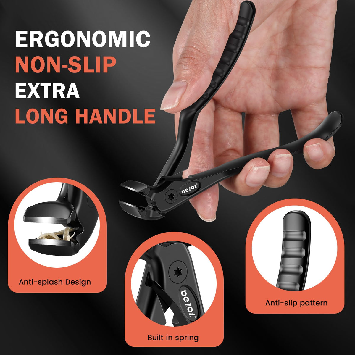 BEZOX in use on a senior foot demonstrating reduced bending and easier reach