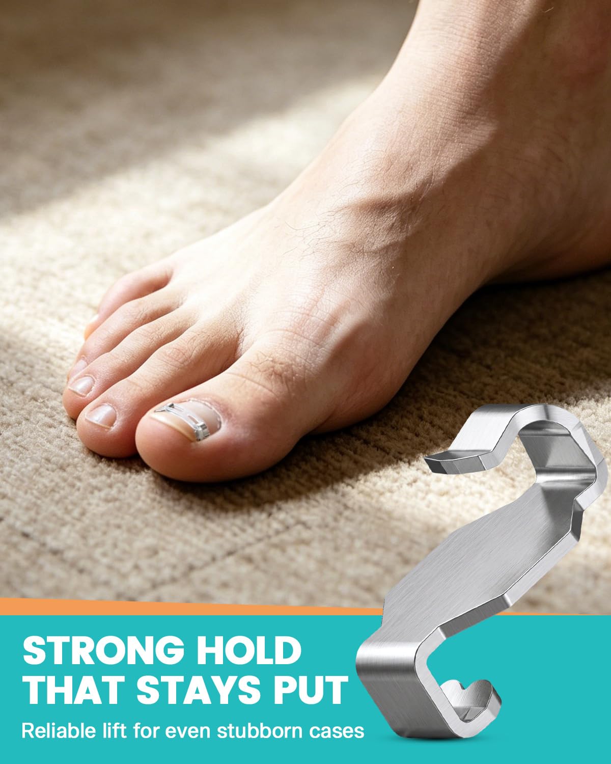 BEZOX in-use toenail application demonstrating discreet lift and daily activity compatibility