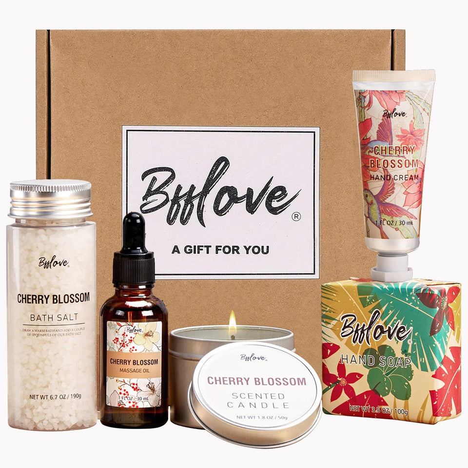 BFFLOVE front package view showing giftable cherry blossom set and elegant box