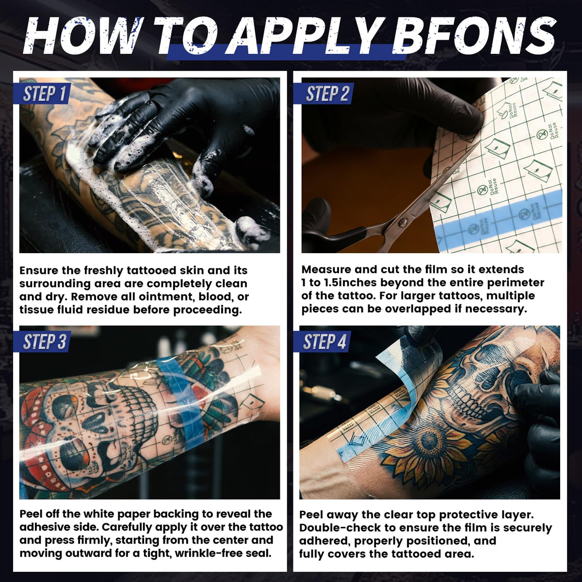 BFONS transparent film over tattoo allowing visibility and monitoring benefit