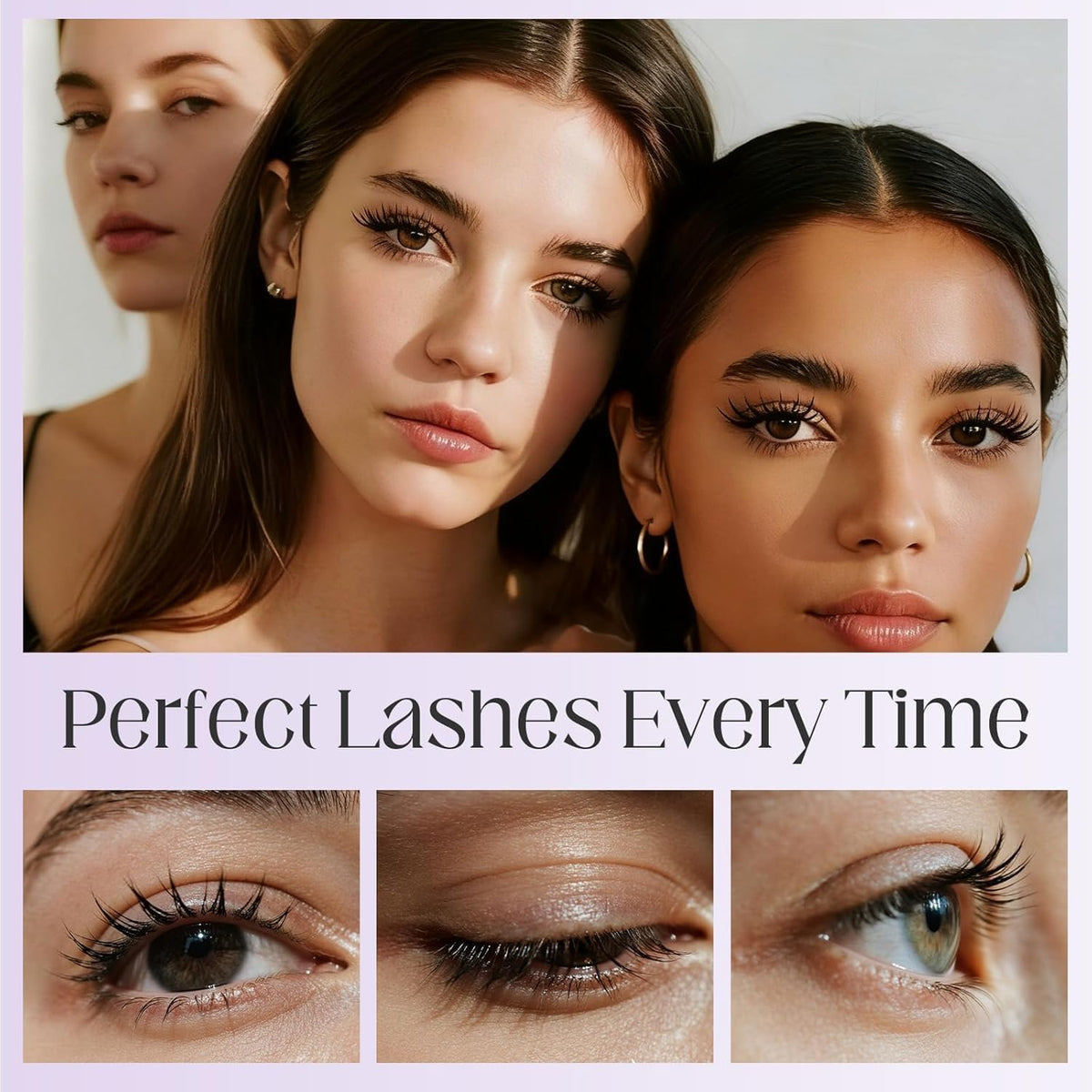 BFQ iron wand mascara before and after lashes illustrating added length and lifted curl