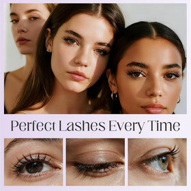 BFQ iron wand mascara before and after lashes illustrating added length and lifted curl