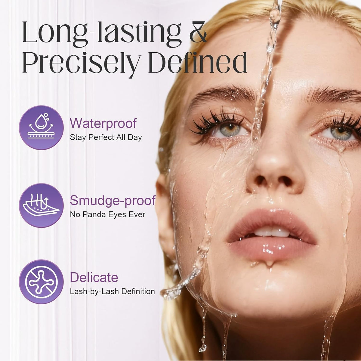 BFQ iron wand mascara texture swiped on skin revealing buildable, clump-free pigmentation