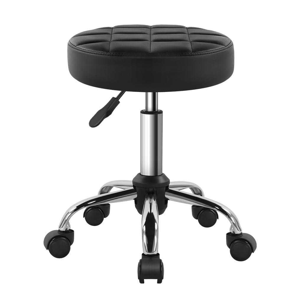 BFTOU front view of black swivel stool showing compact shape and mobility benefit