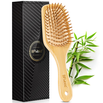 BFWood front view of bamboo paddle brush showing full shape and paddle benefit