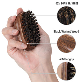 BFWood close-up of natural boar bristles distributing oils for softer beard