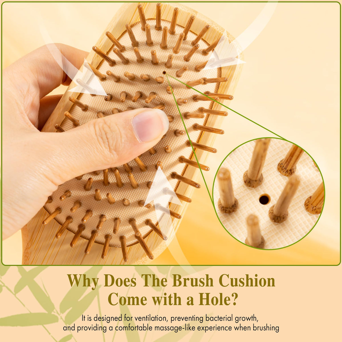 BFWood close-up of rounded bamboo bristles demonstrating gentle detangling benefit