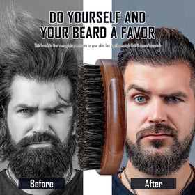 BFWood brushing beard while applying oil to distribute product evenly